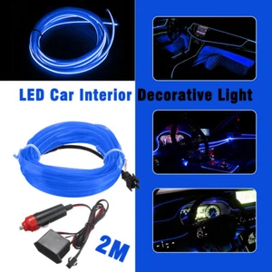 2M BLUE LED CAR INTERIOR DECORATIVE ATMOSPHERE WIRE STRIP LIGHT ACCESSORIES US - Picture 1 of 17