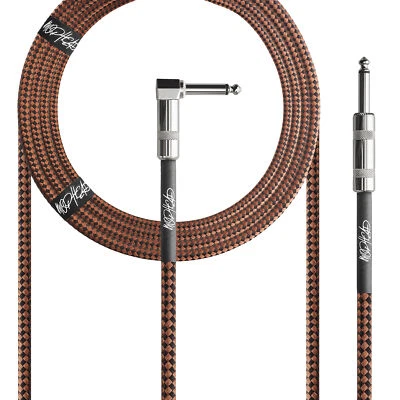 Cable de guitarra Mophead 15' trenzado 1/4" TS a 1/4" TS ángulo recto marrón y negro Foto 1 de 4