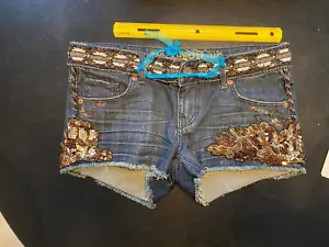 NWOT Express Embellished Rodeo Concert Night Blue Jean Summer Mini Short Size: 2 - Picture 1 of 6
