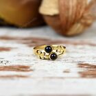 Gold Plated Leaf Ring Black Onyx Stackable Ring Brass Ring Minimalist Ring