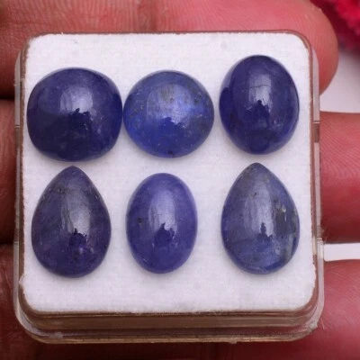 Lote de 6 impresionantes piedras preciosas azules cabujón de tanzanita natural sin tratar de 10 mm-13 mm Foto 1 de 4