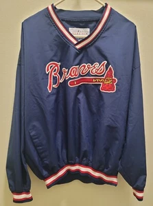 Atlanta Braves Starter Jacket Men's XL V-Neck Blue Pullover Windbreaker MLB - Picture 1 of 7