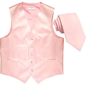 Nuevo Chaleco Esmoquin Formal para Hombre Chaleco_2,5" Corbata Delgada Rosa Sólido Boda - Imagen 1 de 4
