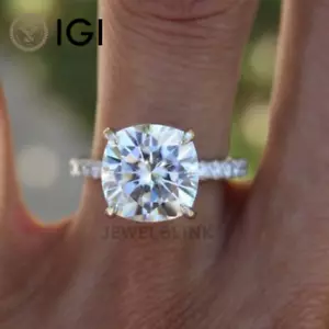 3 Carat Cushion Cut F/VS1 Lab Grown Diamond Engagement & Wedding Ring - 14K Gold - Picture 1 of 18