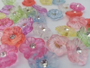 50 Mixed Flower Rhinestone Buttons 15mm (5/8") Flower Shaped Low Shank Buttons - Picture 1 of 2