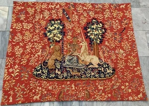 Tapiz Francés Vintage Auténtico Unicornio Decoración Medieval Colgante de Pared 128x105 cm - Imagen 1 de 13