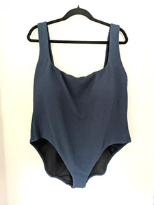 J. Rundhalsausschnitt strukturiert klassisch quadratischer Ausschnitt U-Ausschnitt Rücken Einteiler Badeanzug blau GR. 24 3X - Bild 1 von 12