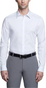 Calvin Klein Slim Fit Non Iron Solid Dress Shirt, White, 17 32-33 - Picture 1 of 5