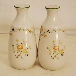 Vintage Noritake Salt Pepper Ivory Shakers Set Dainty Flowers Cottage Green Trim - Picture 1 of 10