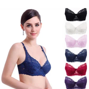 Womens Deep V Brassiere Push Up Bra Lingerie Everyday Bra Floral Lace Underwear - Picture 1 of 31