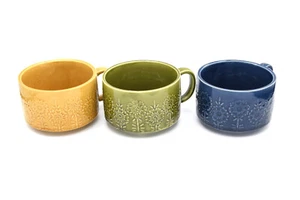 Vintage Ceramic Floral Flower Yellow Gold Green Blue Carve Emboss Japan Mug Cup - Picture 1 of 12