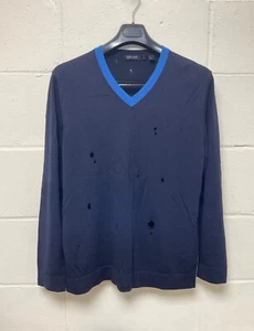 DKNY Donna Karen Distressed Ripped V Neck Sweater Pullover Oberteil Navy Blau Gr. XL - Bild 1 von 12
