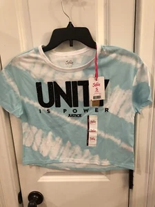 Justice Girls Blue Tie Dye Unity Power Short Sleeve T-Shirt Tee Shirt S (7/8) WR - Picture 1 of 7
