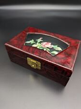 Vintage Jewelry Box Lacquer Redwood Floral Made in China 7.25" x 4.75" x 2.5"