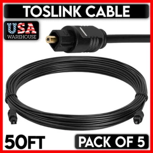TOSLink Cavo Ottico 50 FT Slim Fibra Ottica Audio Digitale Sound Bar Cavo 5 PZ - Foto 1 di 5