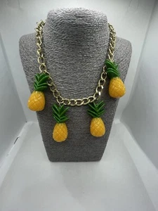 Y2K Top Shop Gold Tone Chunky Chain Acrylic Pineapple Drop Bib Necklace Festival - Picture 1 of 9