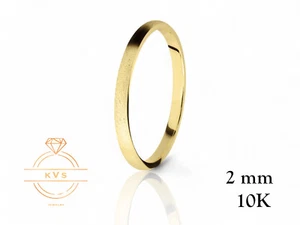 10K Yellow Gold 2mm LOW DOME Wedding Band Ring - Comfort Fit MATTE Brushed New - Picture 1 of 9