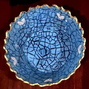 Antiguo BOHEMIO HARRACH MÁRMOL AGUAMARINA corte a mano dorado cuenco de vidrio 1880 - Imagen 1 de 10