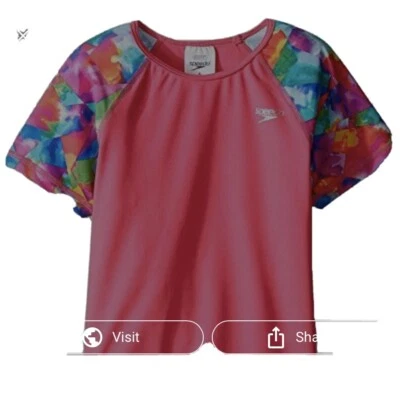 $48  Girls Speedo Rashguard shirt  electric pink only size 4 Bx 2 - Image 1 of 2