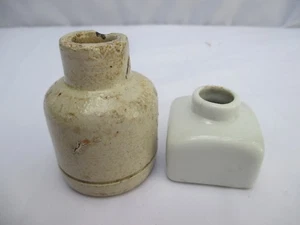 2x SMALL STONEWARE/CERAMIC INK BOTTLES INK POTS c1910 - Picture 1 of 2