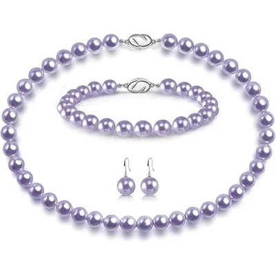 Freshwater Cultured Pearl Necklace Earring Bracelet Set Elegant Ladies Jewellery - Image 1 of 4