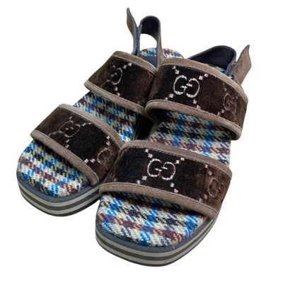 Sandalias GUCCI Terciopelo Cuadros Marrón Beige Multicolor Talla: Foto 1 de 4