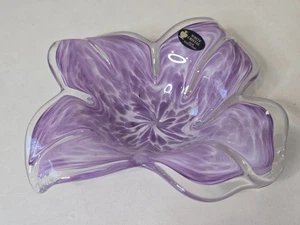 Murano schönes italienisches Blumen mundgeblasenes Glas helllila mit Original Etikett - Bild 1 von 7