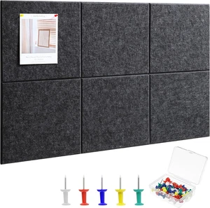 Large Cork Board 36" X 24", 6 Pack Felt Wall Tiles with 30 Pcs Pushpins, Bulleti - Picture 1 of 7