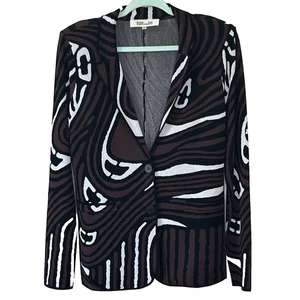 Diane Von Furstenberg Skirt Suit Size M Brown White Jaquard Knit - Picture 1 of 12