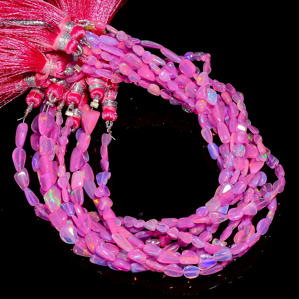 Piedras preciosas de ópalo etíope rosa forma sin cortar cuentas lisas 3X2 7X4 mm hilo 8" UGB801 Foto 1 de 4