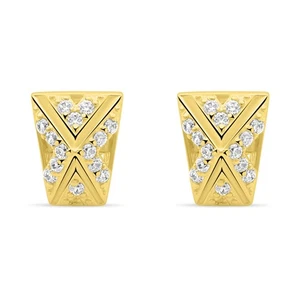 Ohrstecker Trapez 925er Silber 585er Vergoldet Zirkonia Stein Weiß Stempel Damen - Bild 1 von 5