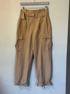 Pantalón Zara Marrón-Tostado Talla Pequeña Cintura Alta Cinturón Extremos Cónicos Carga - Imagen 1 de 15