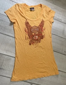 Camisa Top Harley Davidson Mujer Manga Corta Naranja Águila Libertad Mediana M - Imagen 1 de 6