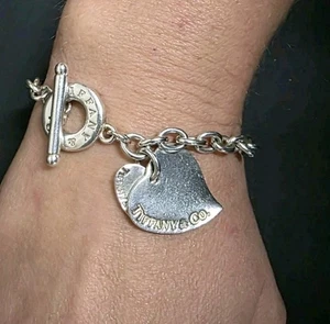 Tiffany & Co Silver 925 Heart Tag Toggle Bracelet Genuine  Vintage 18.5cm 27.1g - Picture 1 of 7