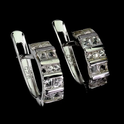 925 Пробы серьги принцесса белый топаз 2 мм натуральный драгоценный камень ювелирные изделия - Изображение 1 из 4