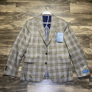 Cole Haan Mens 40S Wool Blend Plaid Sport Coat Blazer Jacket Tobacco GRAND.OS - Picture 1 of 12