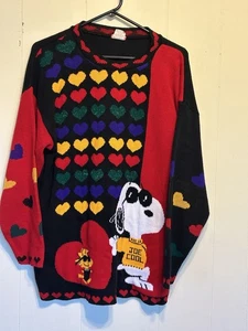 Vintage Snoopy Pullover Damen Joe Cool Strick USA Bunt Herzen - Bild 1 von 3