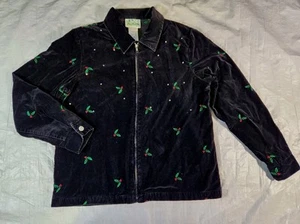 Quaker Factory Jacket Womens M Black Velvet Holly Rhinestone Holiday Mistletoe - Picture 1 of 7