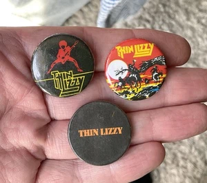Vintage Thin Lizzy Tin Pin Badges X 3 Rock Music Band Phil Lynott 1980s - Picture 1 of 5