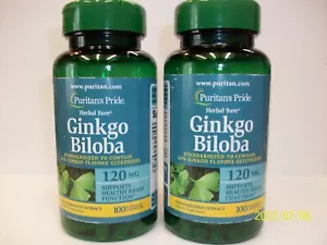 Puritans Pride Ginkgo Biloba 120 mg 100 Capsules 2 Pack - Picture 1 of 3