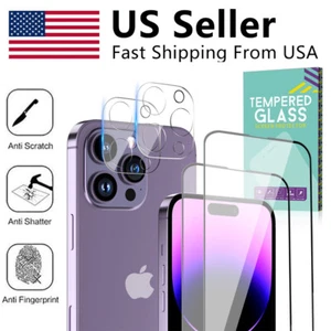 For iPhone 14 13 12 11 Pro Max 9H Tempered Glass Screen & Camera Lens Protector - Picture 1 of 27