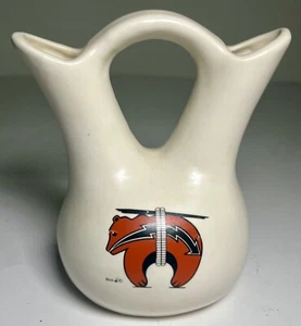 Native American Navajo Indian Wedding Vase Traditional Bear Graphic Signed Rob - Picture 1 of 8