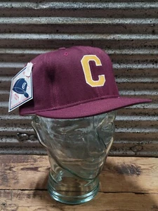 Vintage 80s NOS Burgundy Gold C Fitted 7 5/8 Knit Baseball Hat Cap Central Club - Picture 1 of 13