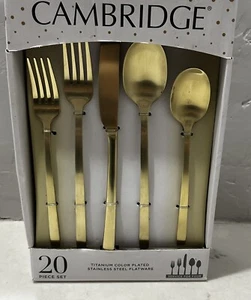 Cambridge Gold Beacon Champagne Satin 20 Piece Flatware Set NEW - Picture 1 of 16