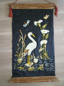 BRODERIE SUR SOIE CHINE ANCIEN 19°s DECOR RELIEF NATURALISTE ART ASIE COUTURE - Picture 1 of 8