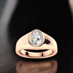 Herren Rotgold Verlobungsring Oval 0,70 Ct Laborgezüchtet Diamant Massiv 14K Band - Bild 1 von 9