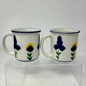 2 Dansk San Nicolo Coffee/Tea Mug Blue and Yellow Flowers Blue Rim Mugs - Picture 1 of 4