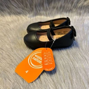 Wonder Nation Flats Baby Girls Size 4 Black Slip On Shoes Lightweight - Picture 1 of 7