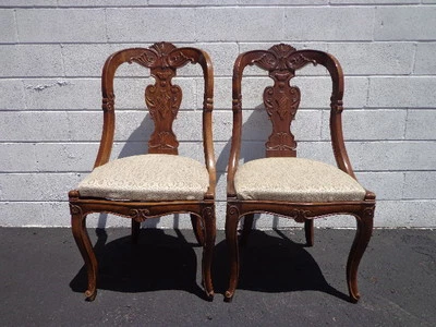 Pair of Antique Chairs Seating Italian Empire Neoclassical Ornate Decorative  - Image 1 of 4