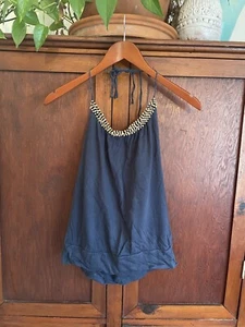 Vintage Banana Republic Dark Blue Beaded Halter Open Back Size M Juniors - Bild 1 von 17